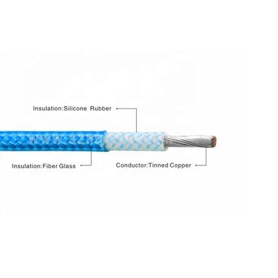 UL3122 alambre trenzado de fibra de vidrio con voltaje nominal de 300V y aislamiento de goma de silicona de alta temperatura de 200C y conductor de cobre enlatado