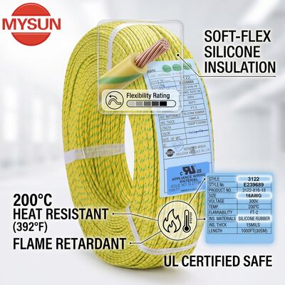 Cable de conexión de silicona aislado súper flexible 600V 200C Suave Resistencia a altas temperaturas UL3135